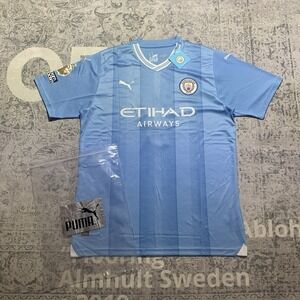 Puma Manchester City Haaland 9 Jersey 2023-24 Home Sky Baby Blue Mens L NWT